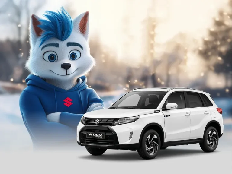 Weizer Suzuki mit dem Suzuki-Maskottchen (Fuchs)